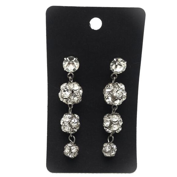 Vintage Disco Ball Earrings Pierced Stud Sparkle Crystal Clear Rhinestone Dangle - Picture 4 of 10